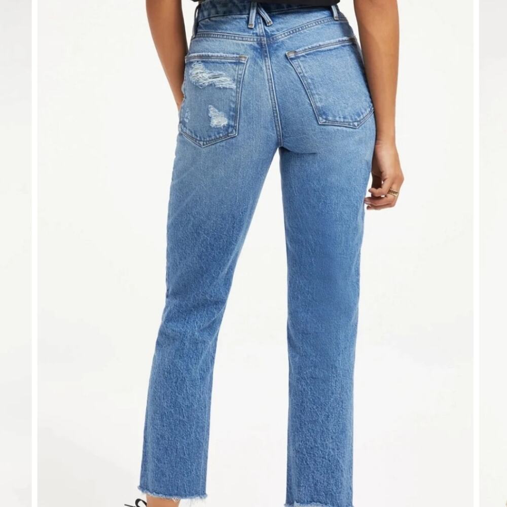 NWT Good American Good Vintage High Rise Straight Jeans 00 24 Raw Hem Indigo - Picture 9 of 10